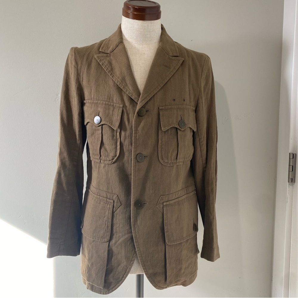 Nigel Cabourn men’s tan linen/cotton safari/field jacket, JP 44= US XS